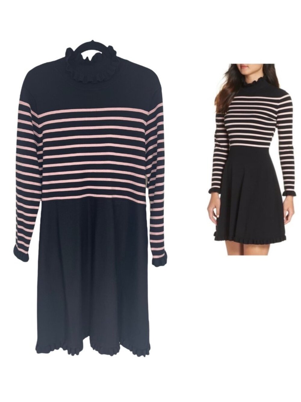 1901 Black Pink Striped‎ Sweater Dress Size 2X Nordstrom Plus Size Soft Knit